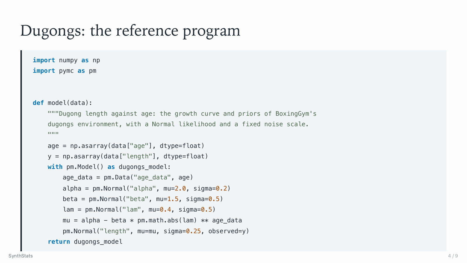 Dugongs: the reference program